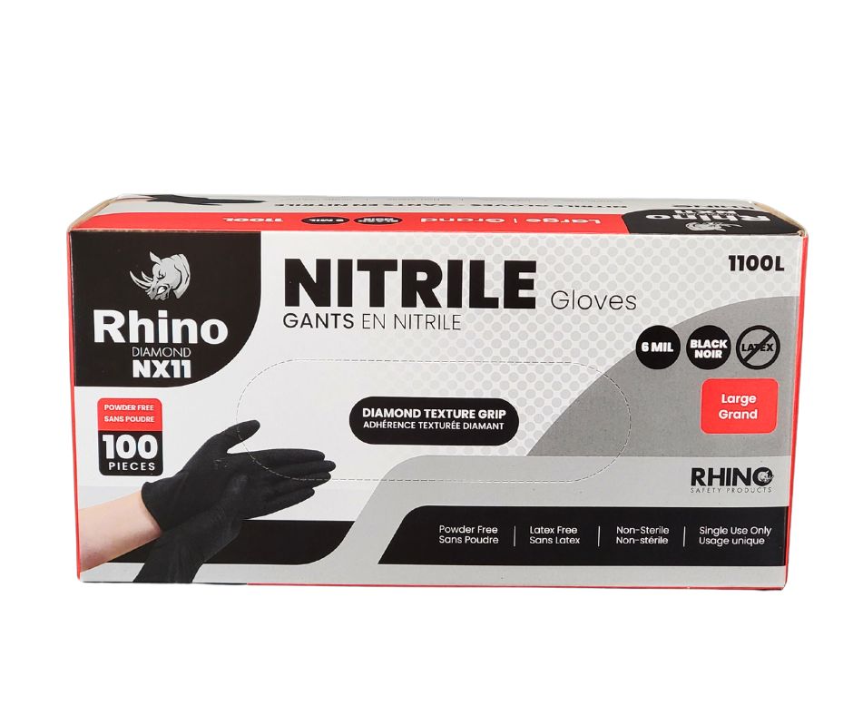 Rhino - NX11 - Black Nitrile Gloves - Diamond - 6mil - Large - 1100L