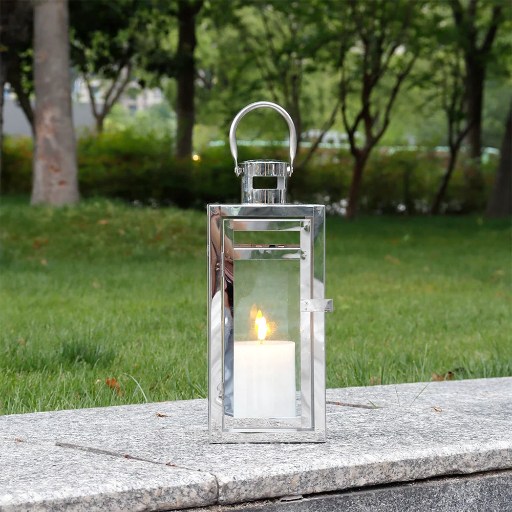 12'' High Metal Decorative Candle Lantern (Silver)